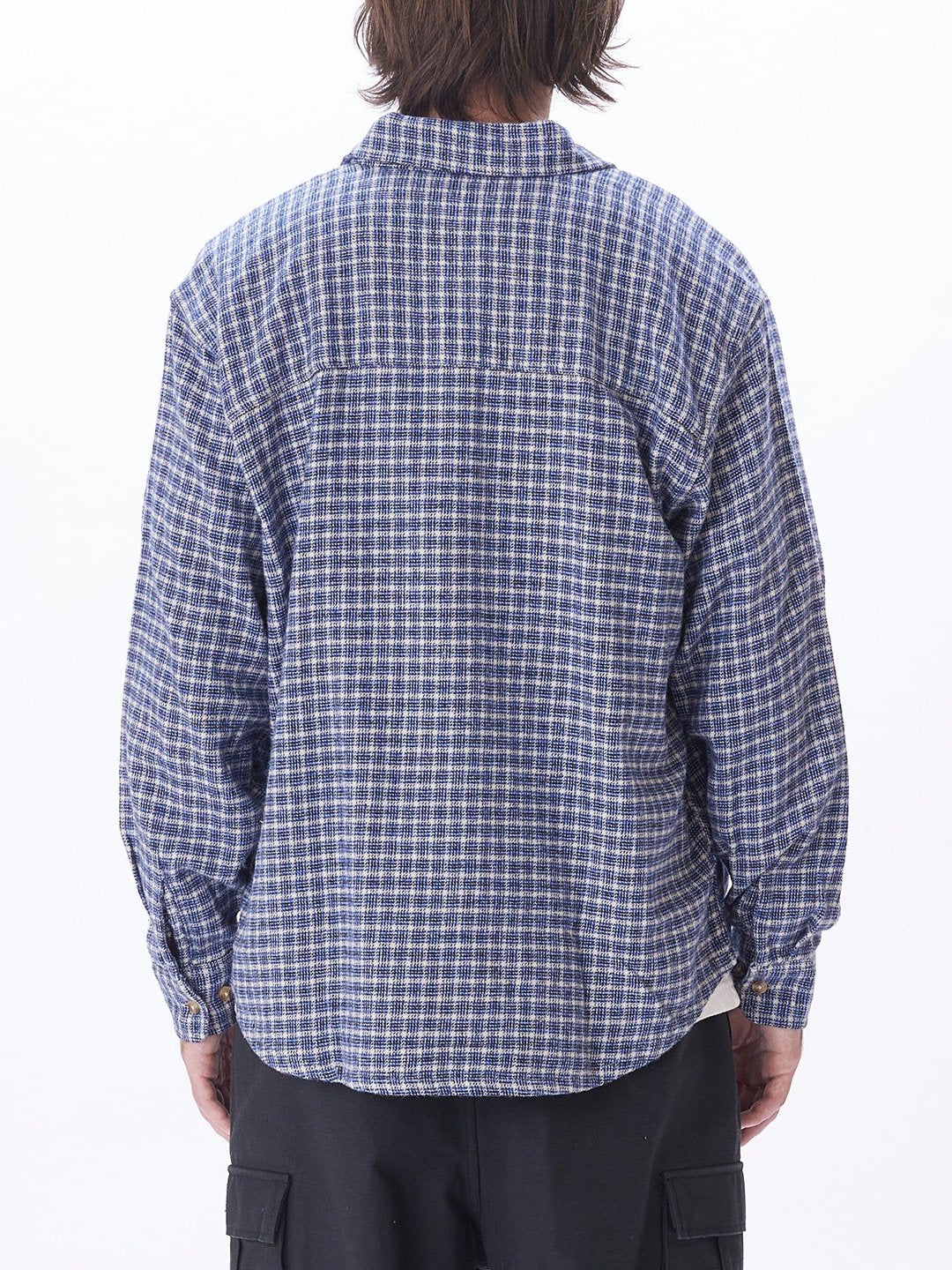 OBEY BIGWIG MICRO PLAID WOVEN SHIRT SILVER GREY MULTI BACK