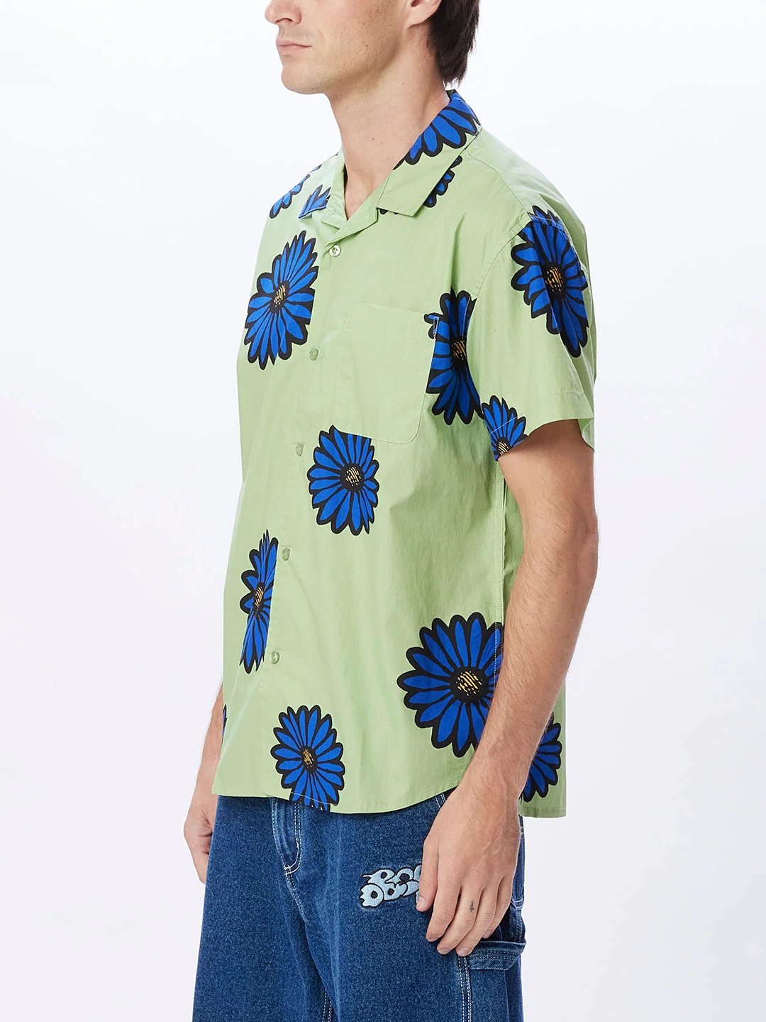 OBEY DAISY BLOSSOMS SHORT SLEEVE WOVEN GREEN MULTI