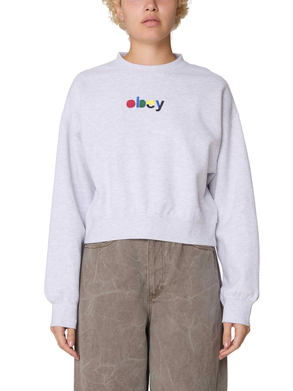 OBEY BLOCKS CROPPED CREW ASH GREY