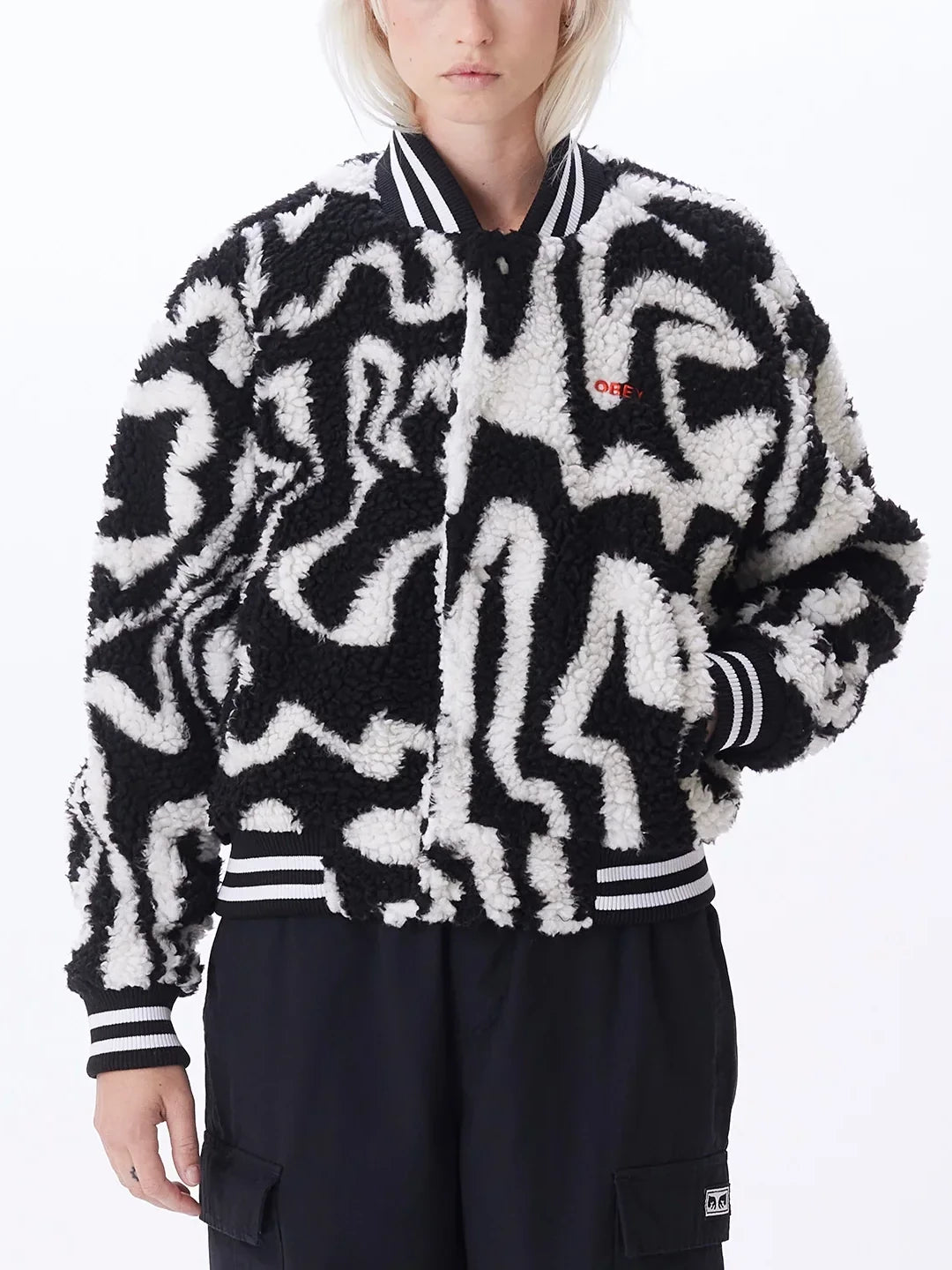 OBEY MAZY VARSITY JACKET BLACK MULTI