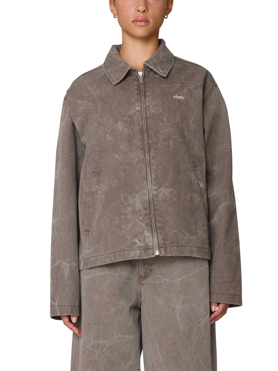OBEY DONOVAN ZIP JACKET MAJOR BROWN WRINKLE WASH