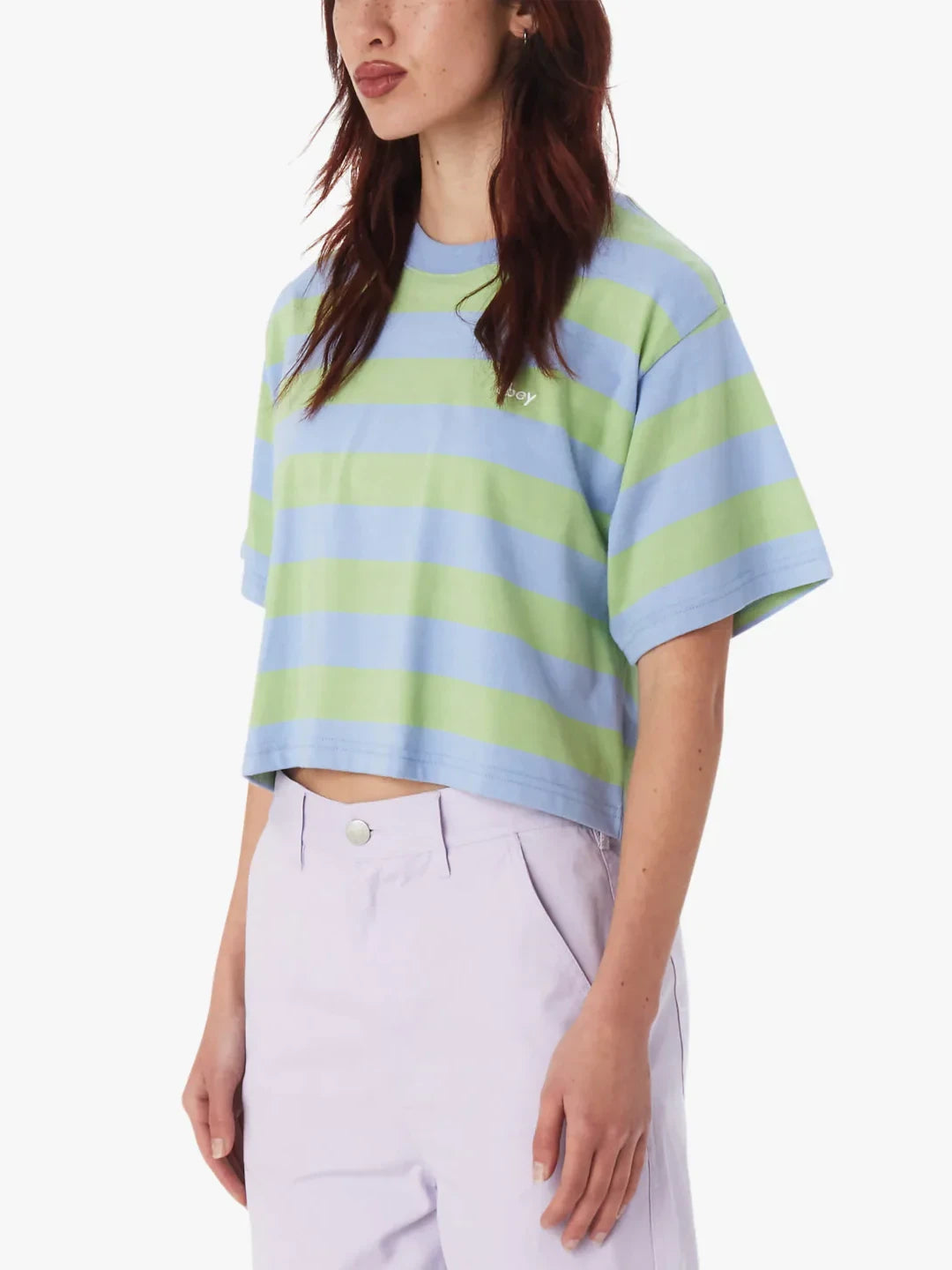 OBEY ADAMS STRIPE CROPPED TEE HYDRANGEA MULTI