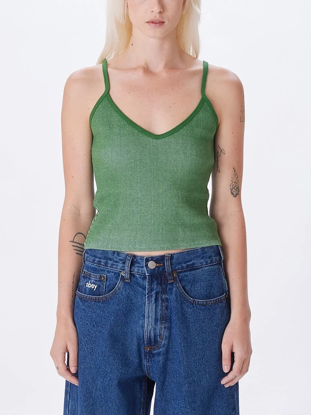 OBEY EVA CROPPED TANK PALM LEAF FRONT