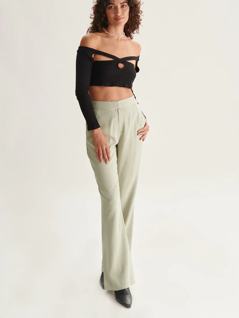 24COLOURS TROUSER PANT W SIDE SLIT GREEN