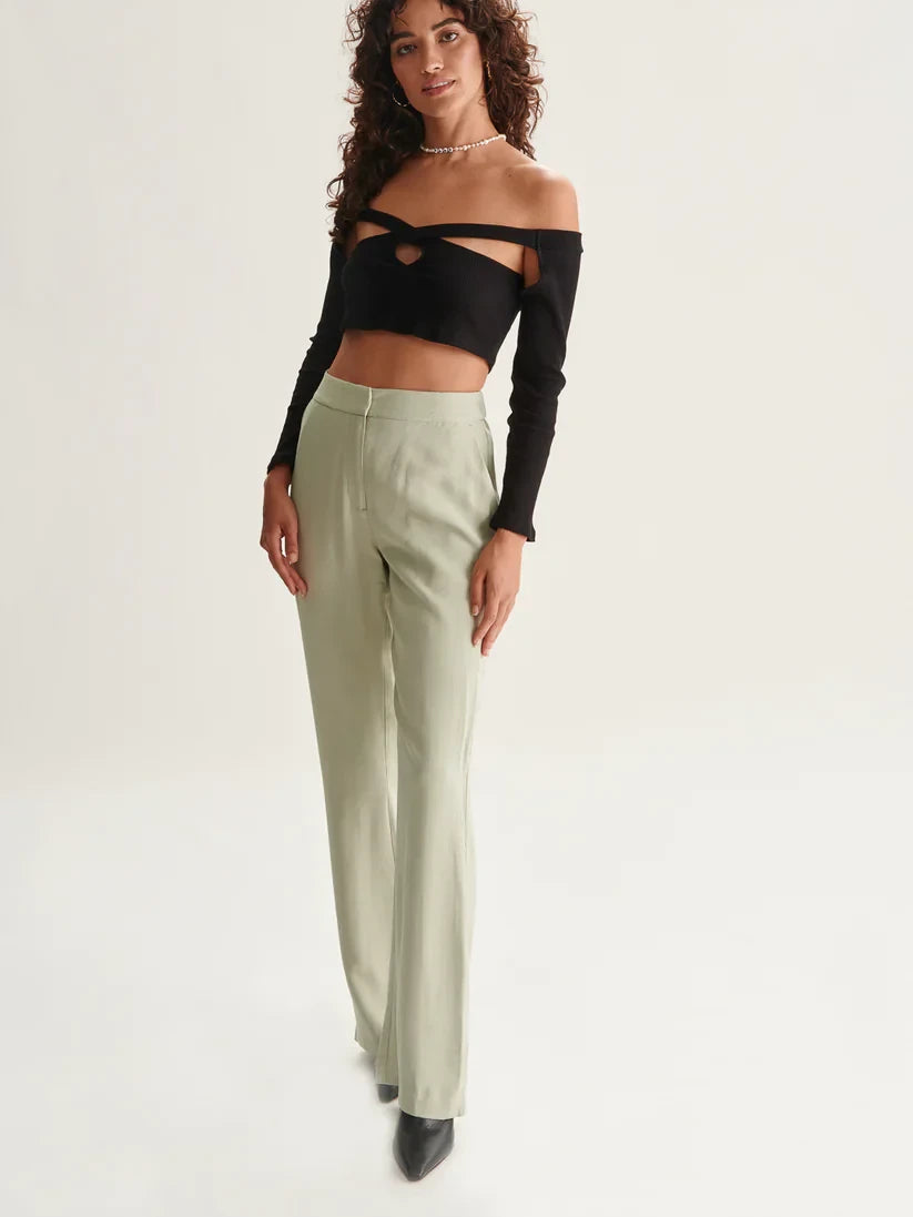 24COLOURS TROUSER PANT W SIDE SLIT GREEN