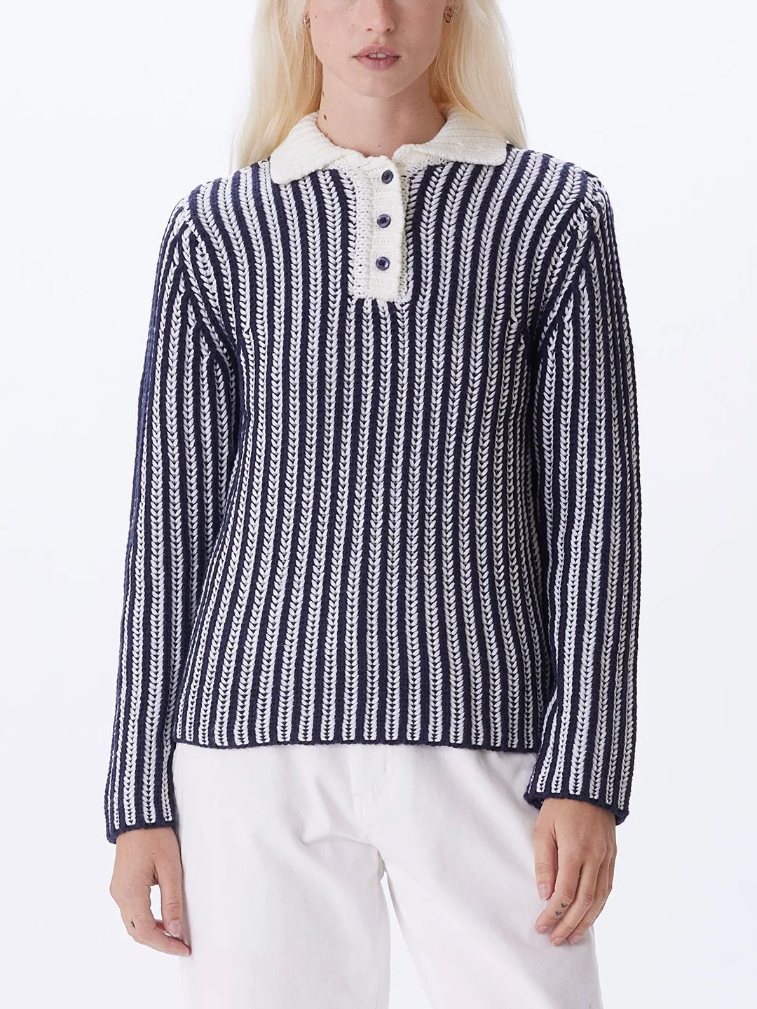 OBEY SYLVIE POLO SWEATER ACADEMY NAVY MULTI