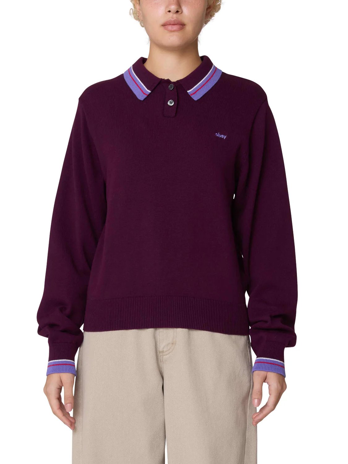 OBEY GOALIE POLO SWEATER BEET