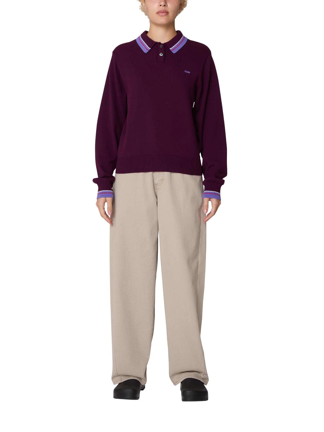 OBEY GOALIE POLO SWEATER BEET