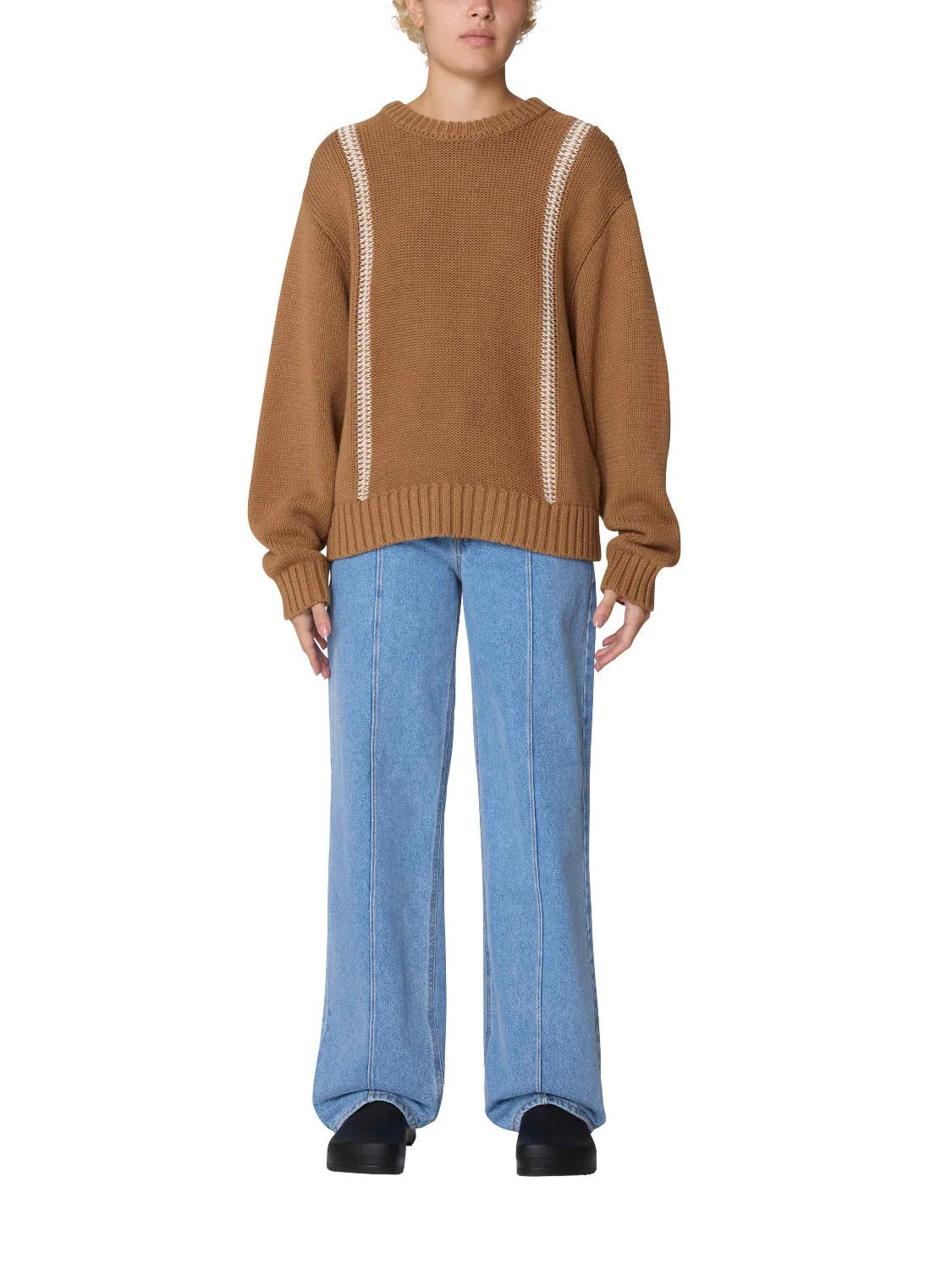 OBEY MEND STITCH CREW SWEATER CARAMEL