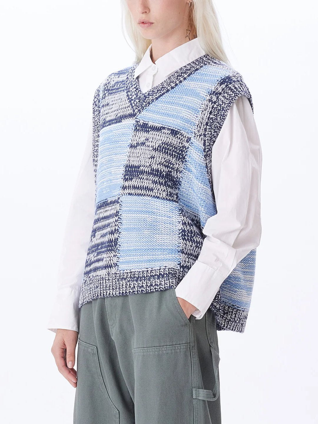OBEY MIRA SWEATER VEST ACADEMY NAVY MULTI SIDE