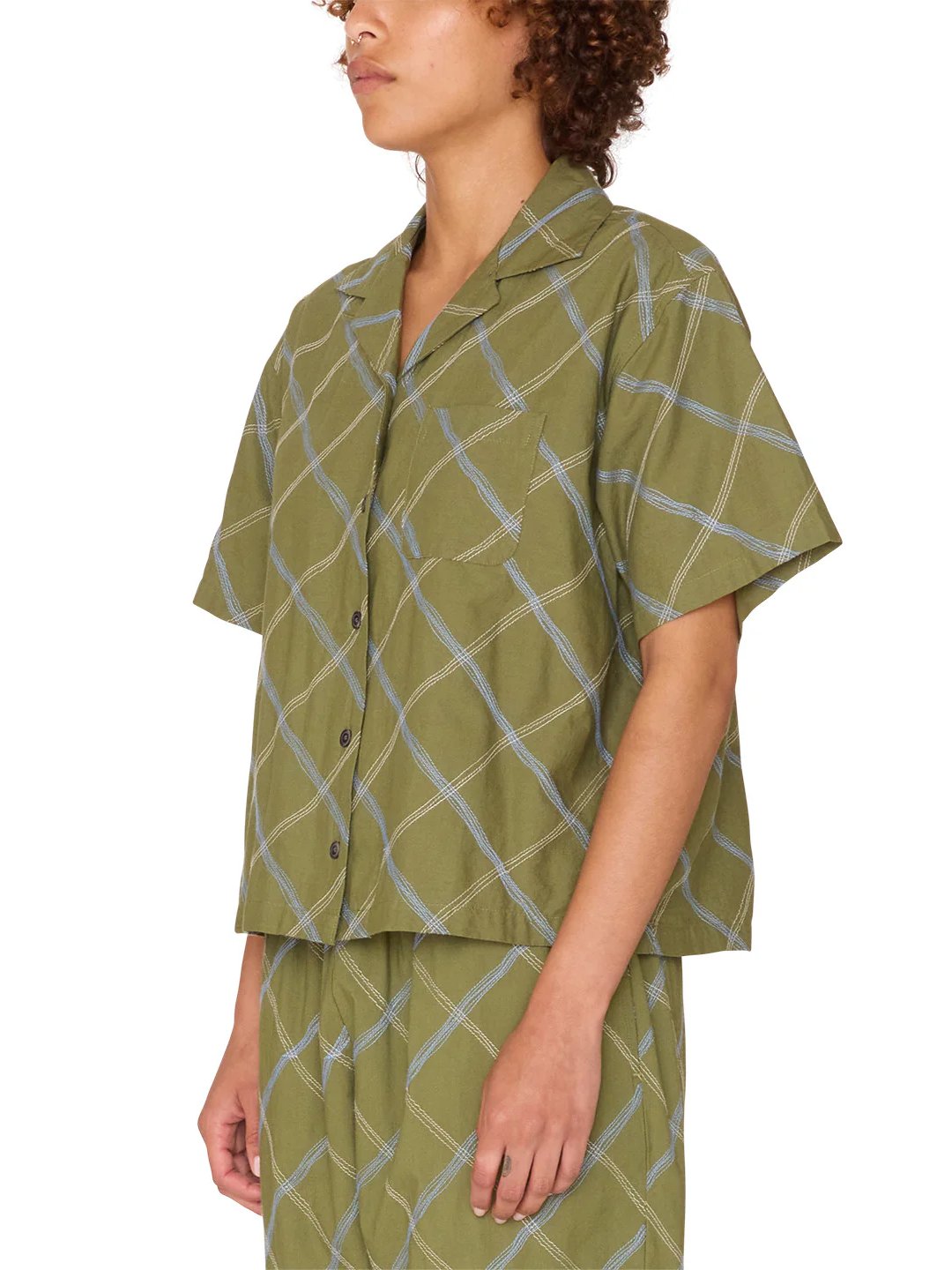 OBEY LILITH DIAMOND STITCH SHORT SLEEVE SHIRT OLIVINE MULTI