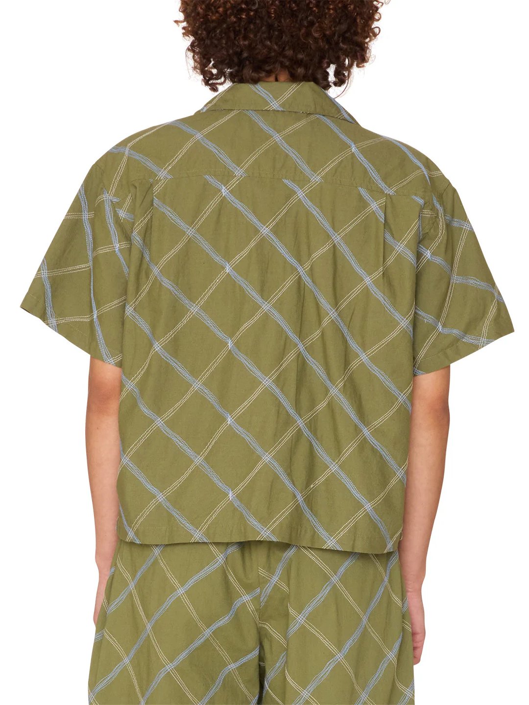 OBEY LILITH DIAMOND STITCH SHORT SLEEVE SHIRT OLIVINE MULTI