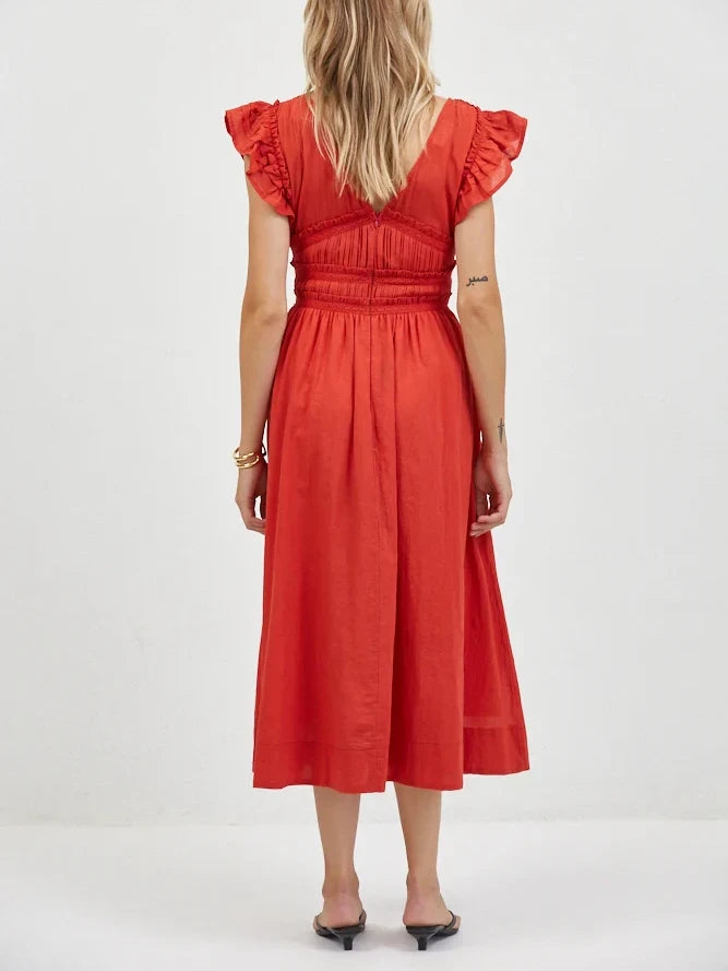 A.REN ROBINE MIDI DRESS RED