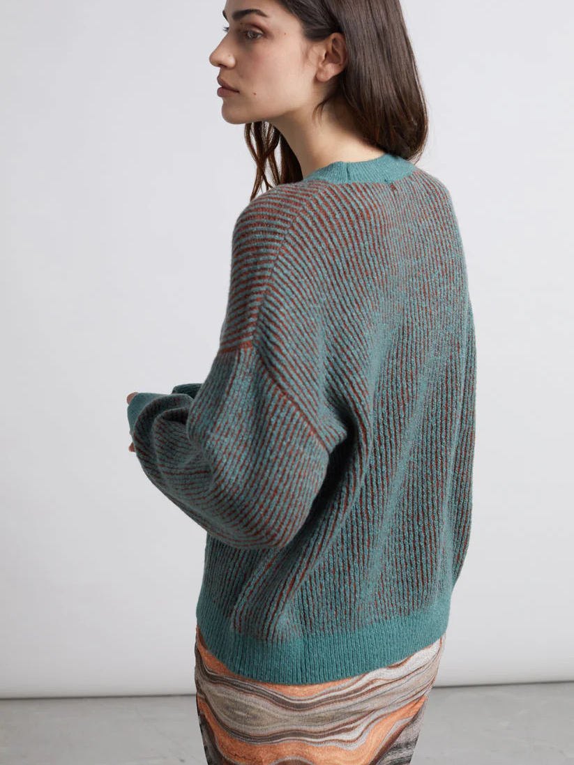 24COLOURS CONTRAST STRIPED SWEATER GREEN/MAROON