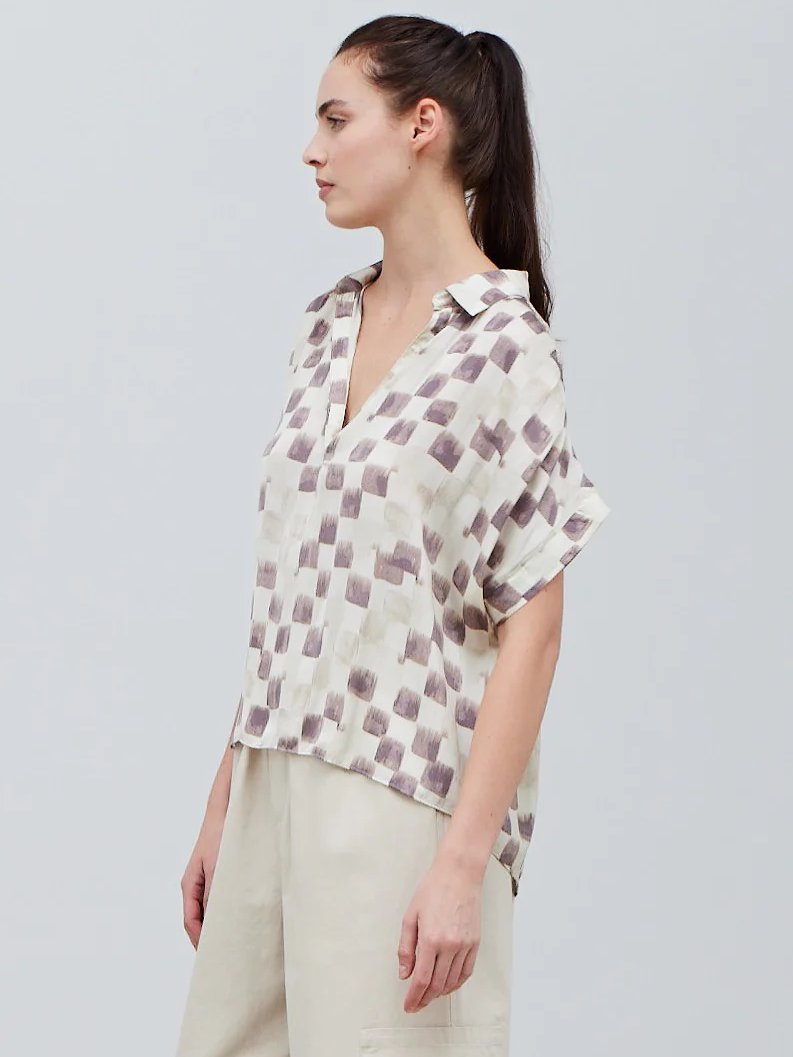 GRADE & GATHER CHECKER SATIN SHIRT BLOUSE WISTERIA