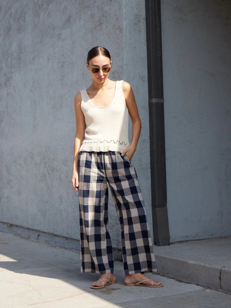 GRADE & GATHER LARGE GINGHAM PANT MIDNIGHT