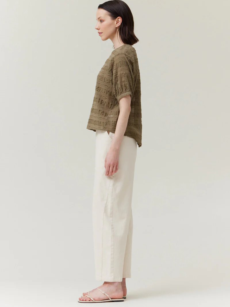GRADE & GATHER LOOSE FIT TEXTRED TOP DUSTY OLIVE