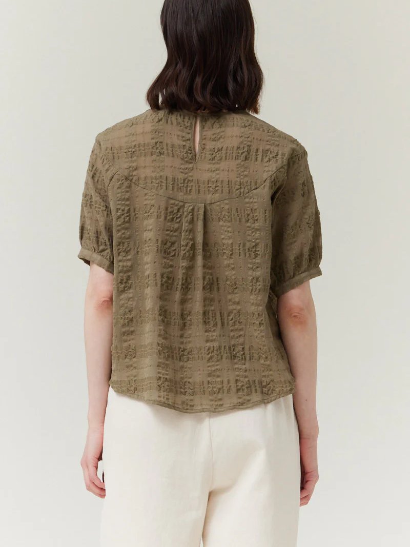 GRADE & GATHER LOOSE FIT TEXTRED TOP DUSTY OLIVE