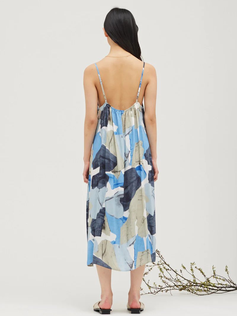 GRADE & GATHER ROCK FORM PRINT SLIP DRESS DUSTY BLUE
