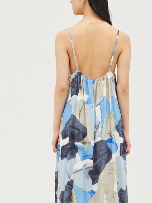 GRADE & GATHER ROCK FORM PRINT SLIP DRESS DUSTY BLUE