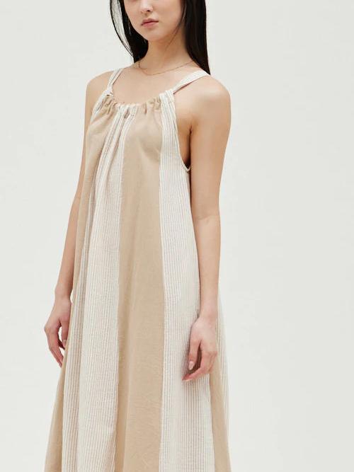 GRADE & GATHER VERTICAL CONTRAST MAXI DRESS SAND