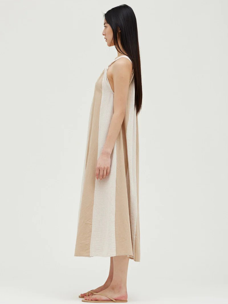 GRADE & GATHER VERTICAL CONTRAST MAXI DRESS SAND