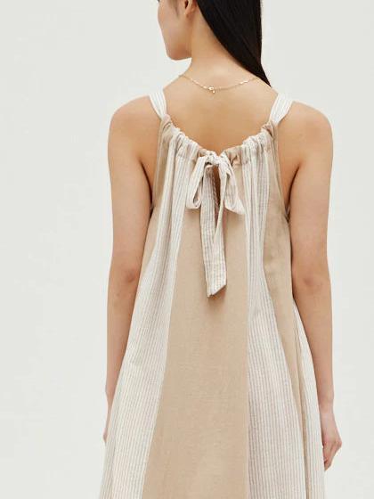 GRADE & GATHER VERTICAL CONTRAST MAXI DRESS SAND