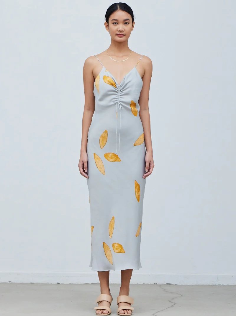 GRADE & GATHER SATIN UNBALANCED PRINT DRESS CIRRUS