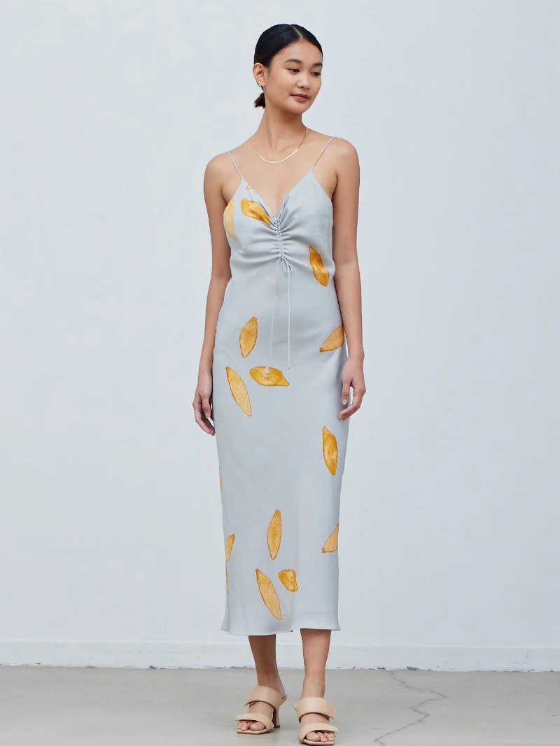 GRADE & GATHER SATIN UNBALANCED PRINT DRESS CIRRUS