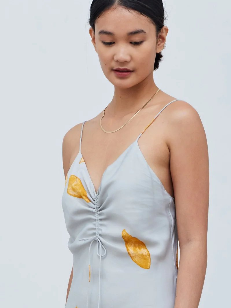 GRADE & GATHER SATIN UNBALANCED PRINT DRESS CIRRUS