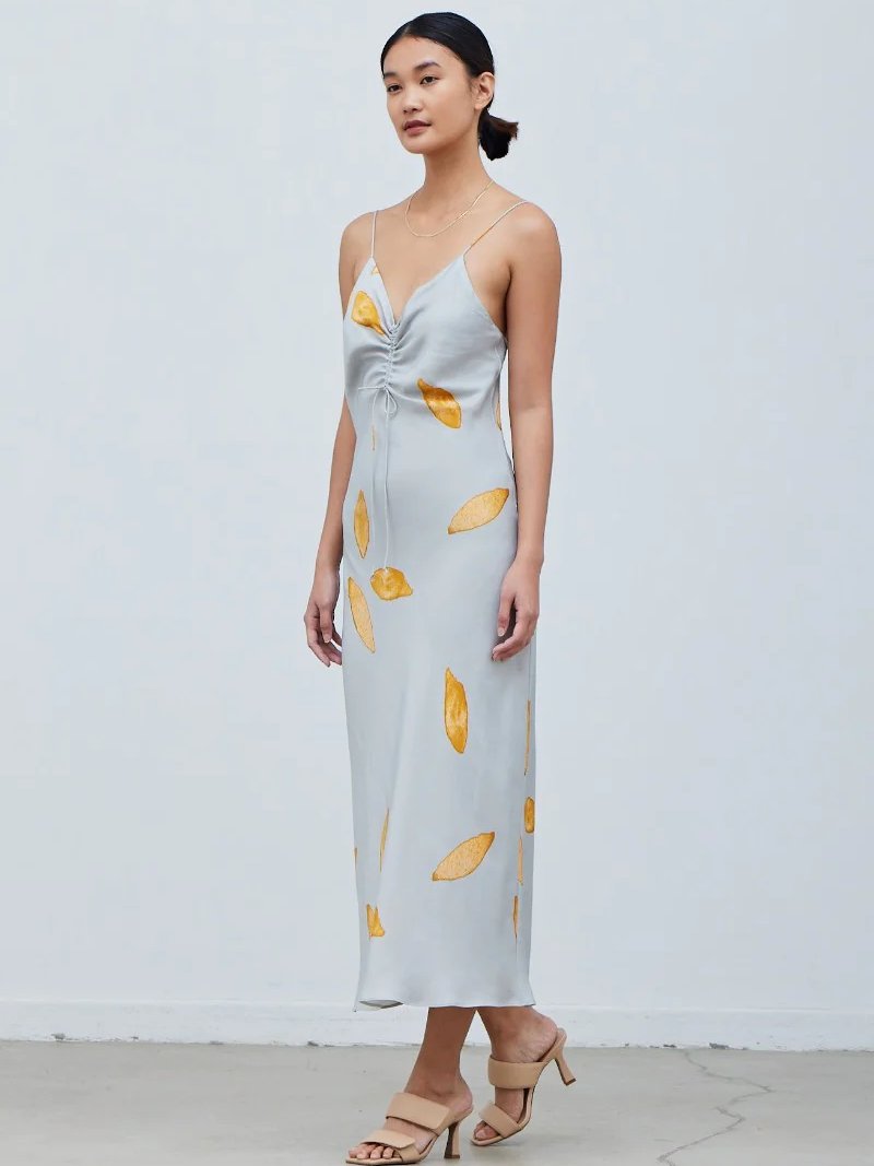 GRADE & GATHER SATIN UNBALANCED PRINT DRESS CIRRUS
