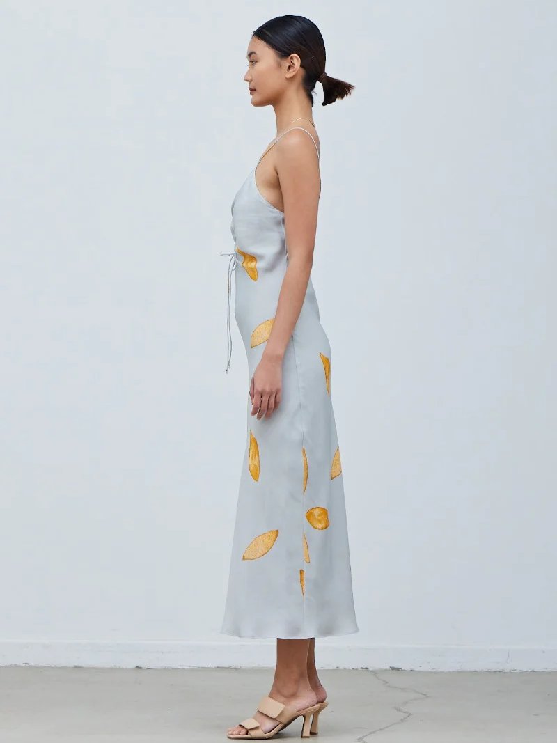 GRADE & GATHER SATIN UNBALANCED PRINT DRESS CIRRUS
