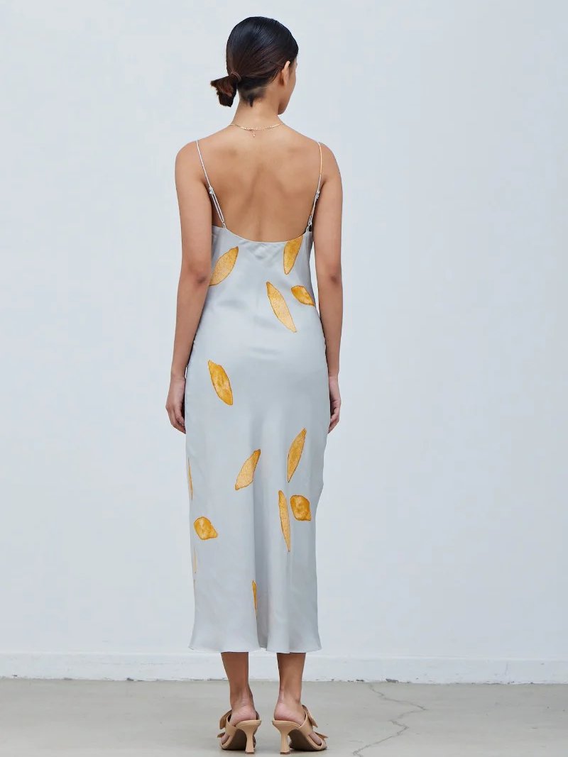 GRADE & GATHER SATIN UNBALANCED PRINT DRESS CIRRUS
