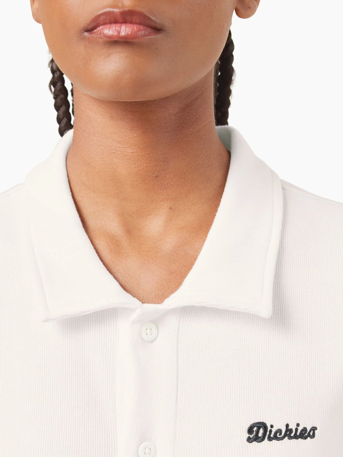 DICKIES TALLASSE SHORT SLEEVE BUTTON KNIT EGRET DETAIL