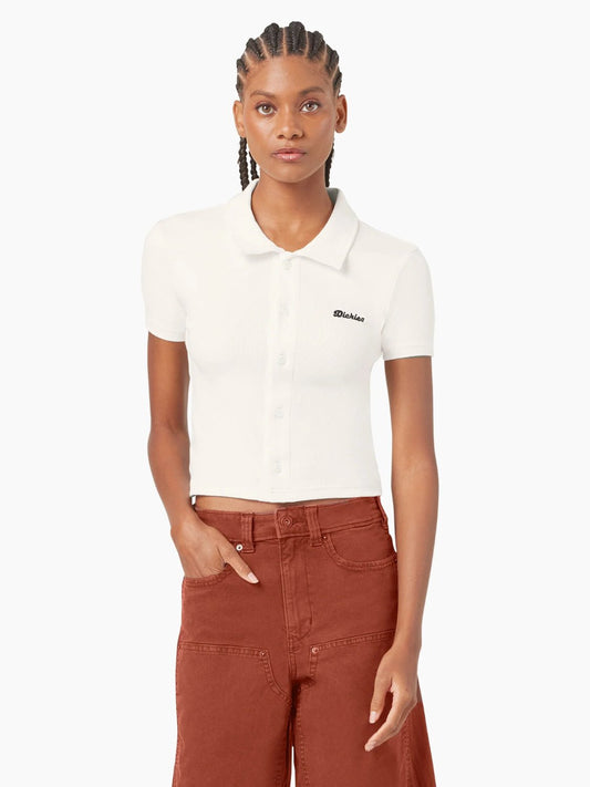 DICKIES TALLASSE SHORT SLEEVE BUTTON KNIT EGRET FRONT