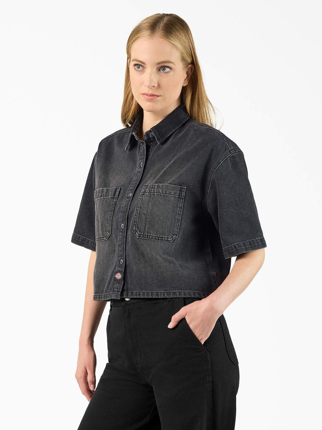 DICKIES CROPPED DENIM WORK SHIRT BLACK WASH