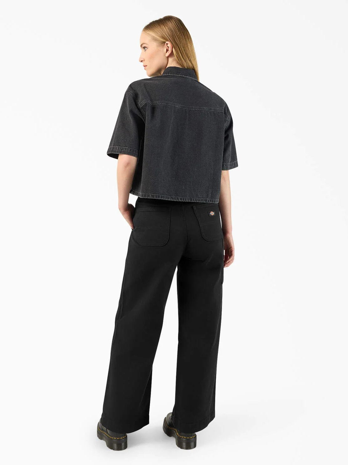 DICKIES CROPPED DENIM WORK SHIRT BLACK WASH