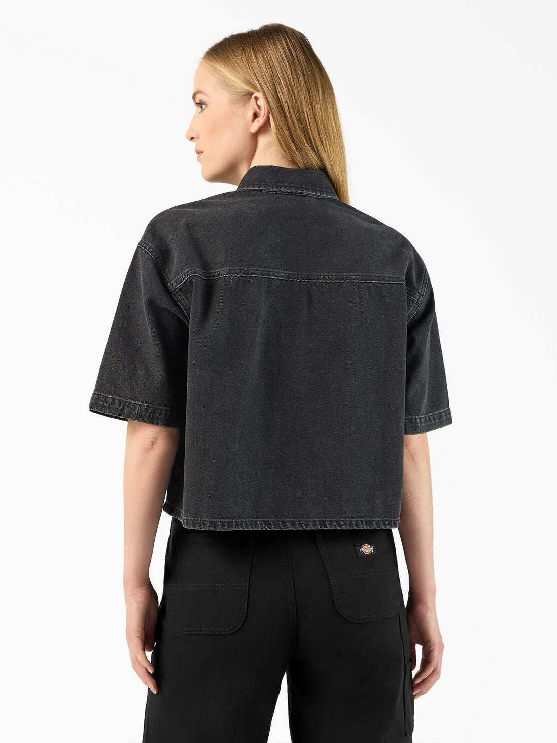 DICKIES CROPPED DENIM WORK SHIRT BLACK WASH
