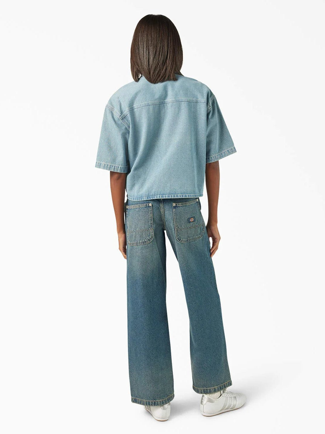 DICKIES CROPPED DENIM WORK SHIRT LIGHT DENIM