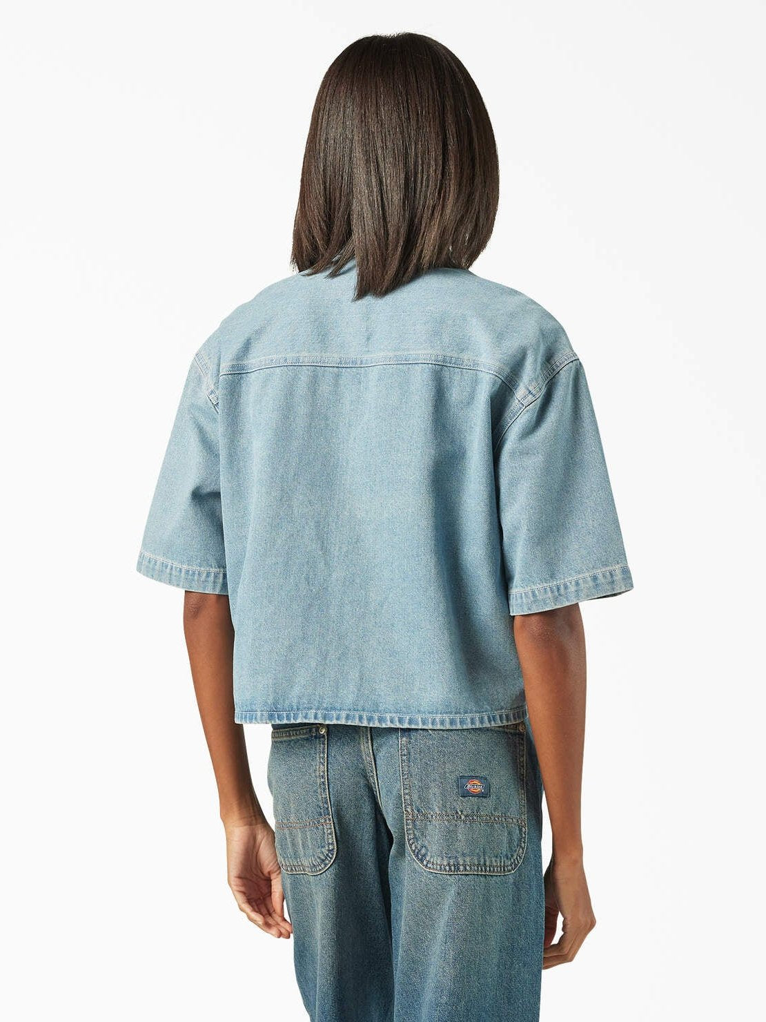 DICKIES CROPPED DENIM WORK SHIRT LIGHT DENIM
