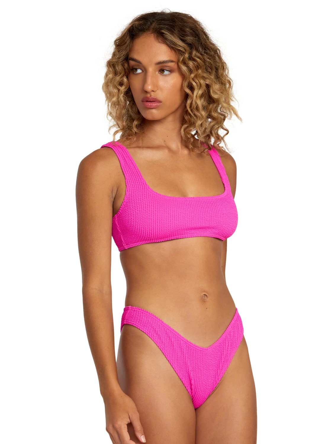 RVCA GROOVES TEXTURE BRALETTE BIKINI TOP FLURO PINK