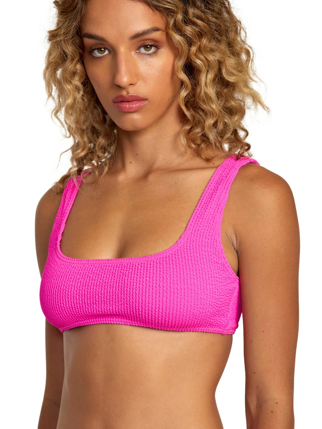 RVCA GROOVES TEXTURE BRALETTE BIKINI TOP FLURO PINK