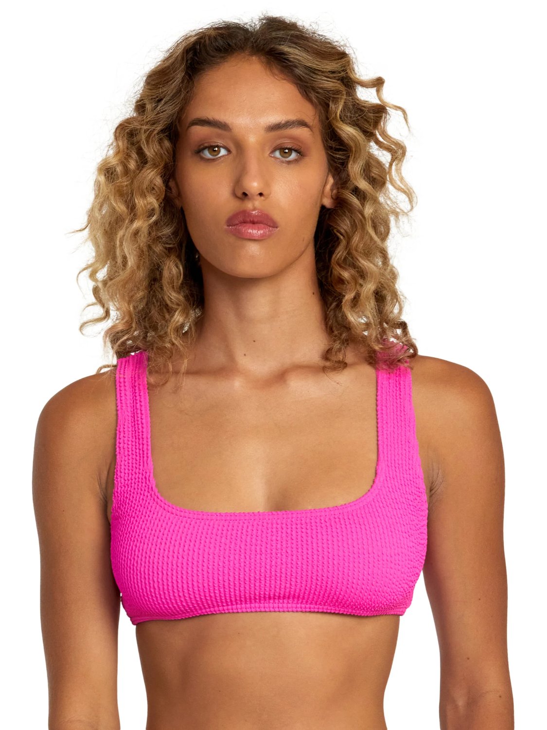 RVCA GROOVES TEXTURE BRALETTE BIKINI TOP FLURO PINK