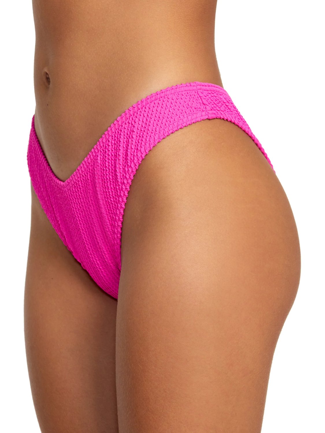 RVCA GROOVES TEXTURE HIGH LEG BIKINI BOTTOM FLURO PINK