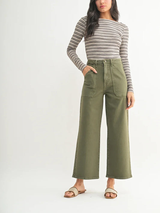 JUST BLACK DENIM THE PATCH POCKET WIDE LEG DENIM DUSTY OLIVE