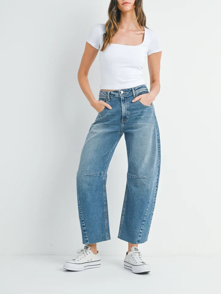 JUST BLACK DENIM SEAMED BARREL JEAN MEDIUM