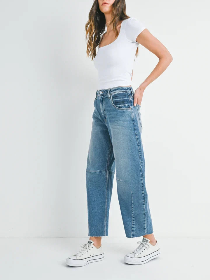 JUST BLACK DENIM SEAMED BARREL JEAN MEDIUM