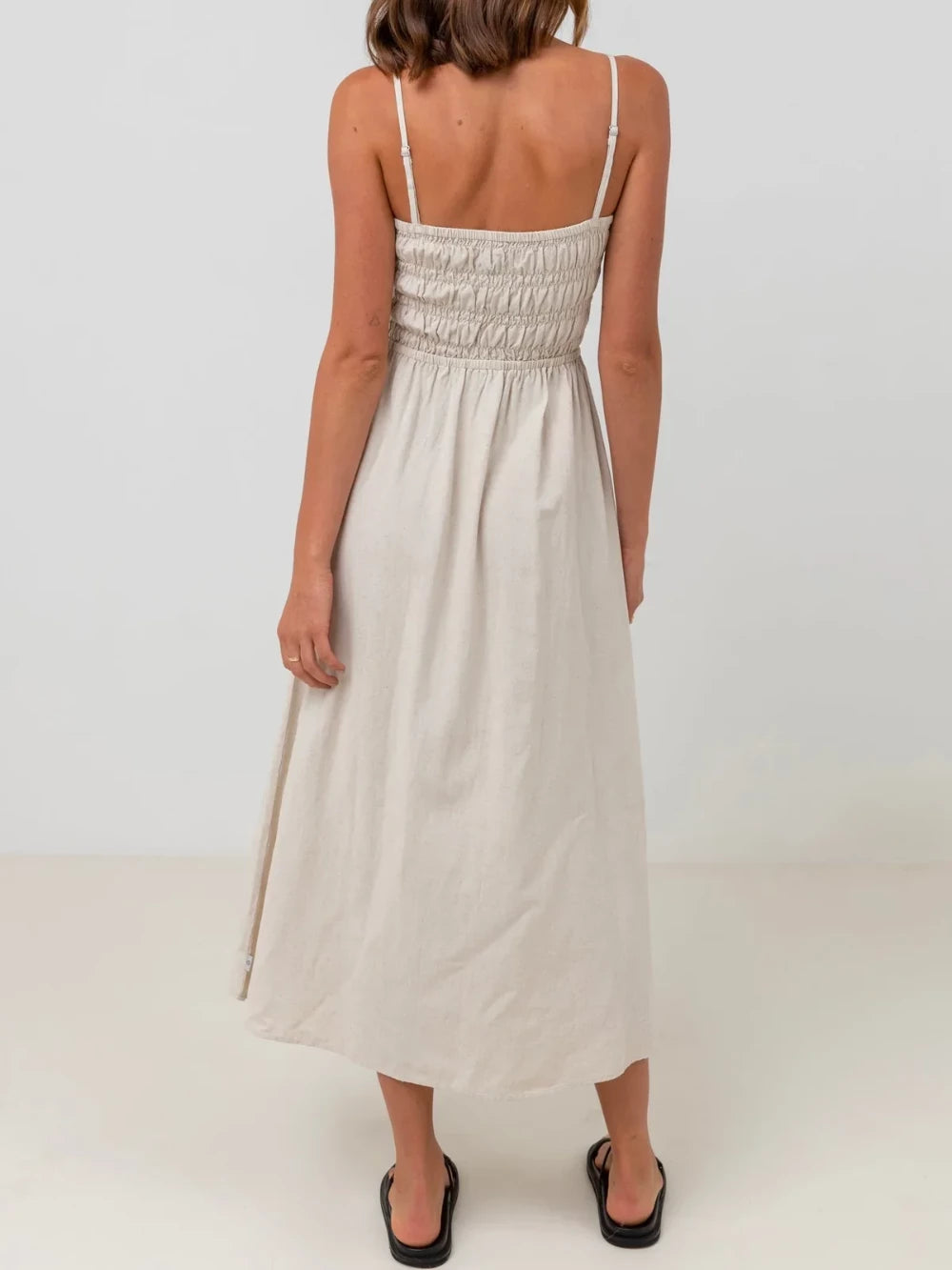 RHYTHM CLASSIC SHIRRED MIDI DRESS OAT