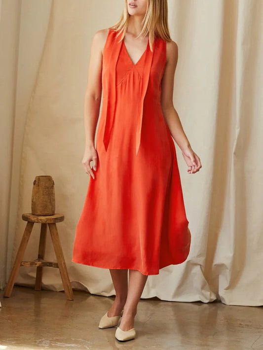 CRESCENT DOLLY CUPRO MAXI DRESS WITH SCARF POPPY