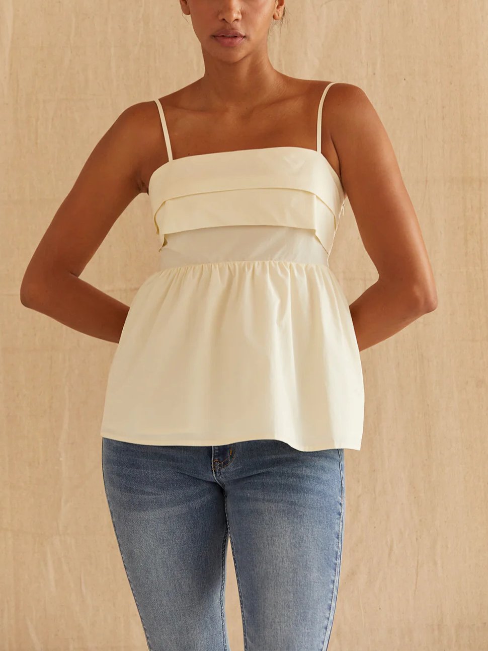 CRESCENT MINDY PLEATED BABY DOLL CAMISOLE TOP CREAM